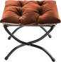 15" Foldable Foot Stool Ottoman with Metal Frame - Washable Brown Upholstered Indoor/Outdoor Footrest for Living Room, Bedroom, Patio - Space-Saving Compact Design