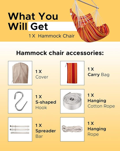 Miztli Hammock Chair with Hanging Chair Cover – Max 500 Lbs, Steel Spreader Bar with Anti-Slip Rings, Comfortable Indoor & Outdoor Hanging Chair – Includes Protective Waterproof Cover (57x45.5 in)