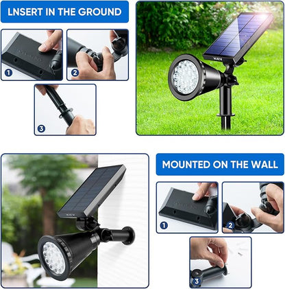KEV Solar Spot Lights Outdoor,18 LEDs Solar Flood Lights with 8 Modes &Colored Adjustable &IPX65 Waterproof,Christmas Solar Spotlight for Driveway/Backyard/Landscape/Tree/Garage(Multicolor,4 Pack)