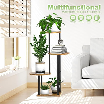 Plant Stand Indoor, 4 Tier Thickened Metal Corner Plant Shelf for Multiple Plants, Indoor Plants Tiered Flower Pot Stand for Patio Garden Balcony Living Room Bedroom (Black)