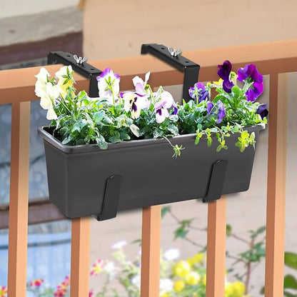 Planter Box Brackets, Adjustable Window Box Brackets for Deck Railing, No Drill Flower Box Bracket for Outdoor Planters-2 Pack