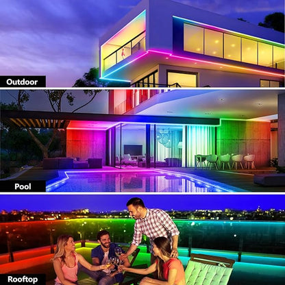 100FT Outdoor LED Strip Light Waterproof,IP68 Outside RGB+IC Light Strip with App/Remote Control,Chase Mode,Music Sync Rope Light for Balcony,Deck,Rooftop,Garden,Pool