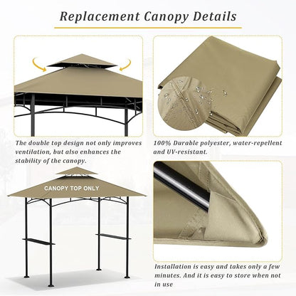 Grill Gazebo Replacement Canopy Top - AONEAR 5'x8' Outdoor BBQ Tent Roof Cover Double Tiered Outdoor Grill Shelter Fit for Model L-GG001PST-F (Khaki)