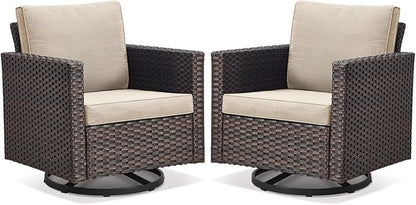 Belord Wicker Chairs Outdoor Bistro Set Oversize Patio Swivel Rocker, Rattan Outdoor Seating Set of 2 Swivel Glider Chairs Wicker Furniture for Porch Deck Backyard with Water-Resistant