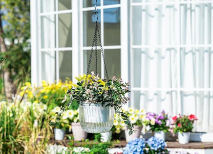 Josteve 6.5 Inch 2 Pcs Self Watering Hanging Planter Indoor Plant Pots Drainage Holes, Outdoor Hanging Planters Flower Pot Basket, Visible Water Level, Plant Hanger Home Decor, Gardening
