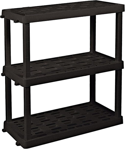 Oskar Heavy Duty Plastic Storage Shelves- for Garage, Kitchen, Bathroom Basement Kids Room, Stackable 3-Tier Black Organizer Rack for Books Shoes, Toys, Pantry, Cleaning and Closet Organization