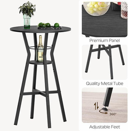 Bar Table, 2-Tier Round High Top Table, Pub Table, Home Bar Counter Height, Bistro Tables, for Kitchen, Living Room, Meeting Room, Pub, Black BT03BB