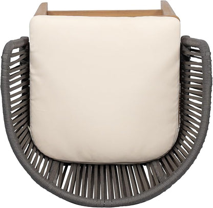 Christopher Knight Home Zax Set of 2 Patio Barstool, Acacia Wood & Rope Outdoor Counter Stool with Backrest/Footrest, Barstool Chairs with Cushion Seating for Backyard Balcony Garden, Beige+Gray+Teak