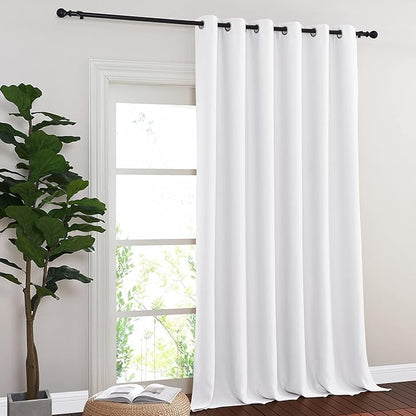 NICETOWN Sliding Door Curtain Window Treatment, Energy Smart Thermal Insulated Extra Wide Solid Blackout Curtains/Drapes for Patio Door/Porch (Pure White, 1 PC, W80 x L108)