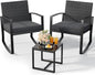 3 Pieces Patio Furniture Set Rocking Bistro Set, Outdoor Patio Furniture Set with Coffee Table for Garden Balcony Backyard Poolside (Black Cushion)