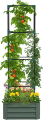 Outsunny Galvanized Raised Garden Bed, 73.5" Tall Outdoor Planter Box with Trellis Tomato Cage and Open Bottom for Climbing Vines, Vegetables, Flowers in Backyard, Garden, Patio, Green
