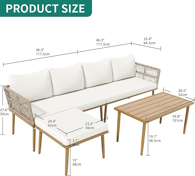 DWVO 6 Pieces Patio Furniture Set, L Couch Outdoor with Coffee Table&Washable Cushions, Outdoor Patio Sectional Wicker Rattan Conversation Sectional Set for Garden Yard Pool Beige