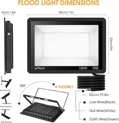 4 Pack 100W LED Flood Light, IP66 Waterproof Outside Flood Light, 12500LM Super Bright Outdoor Security Lights, 5000K Daylight White Floodlight for Yard Garden Playground Basketball Court Patio