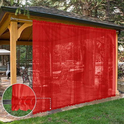 SpaceDresser Waterproof Outdoor Sheer Curtains for Patio - 2 Panels Rod Pocket Indoor Voile Sheer Curtain for Living Room,100W x 108L inch, Red
