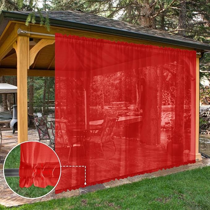 SpaceDresser Waterproof Outdoor Sheer Curtains for Patio - 2 Panels Rod Pocket Indoor Voile Sheer Curtain for Living Room,100W x 120L inch, Red