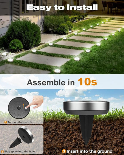 btfarm 6 Pack Solar Lights Outdoor, 8 LED Solar Ground Lights IP65 Waterproof Flat Solar Disc Light, Pathway Lights for Garden Lawn Patio Yard Path Landscape, Cool White