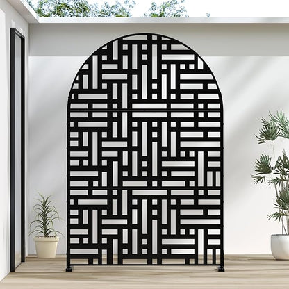 Casaphoria 72" H x 47" W Arched Metal Privacy Screen - Elegant Freestanding Outdoor Screen for Deck, Patio & Balcony - Versatile Decorative Privacy Panels for Home & Garden Use (Black-Helen)