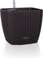 Dexceder 9x8 Self Watering Planter Indoor Outdoor, Inner Mat Design, Thickened Table Flower Plant Pot with Water Level Indicator (Brown Rattan)