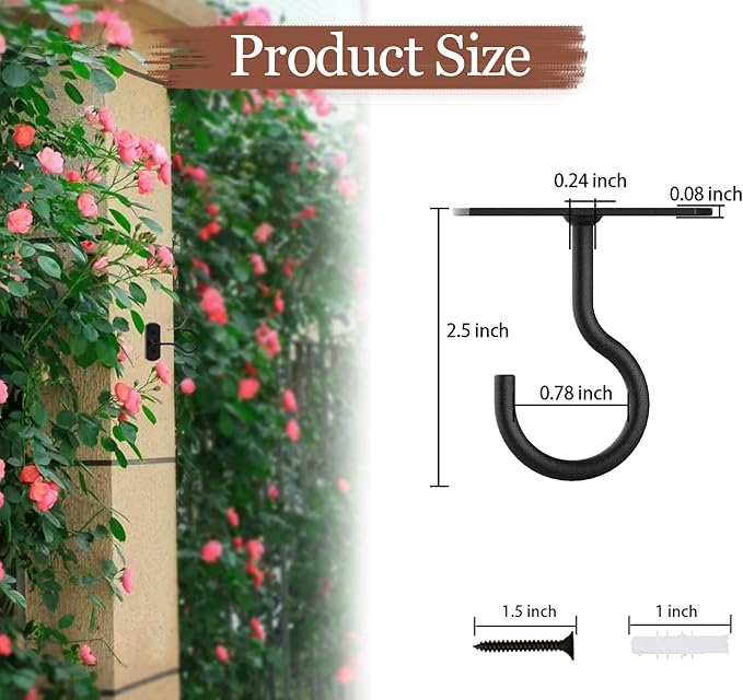 Ceiling Hooks for Hanging Plants 2Pack 2.5in,Wall Plant Hooks for Plants,Lights,Planters,Lanterns,Hanging Bird Feeders,Wind Chimes,Indoor&Outdoor Decoration Black