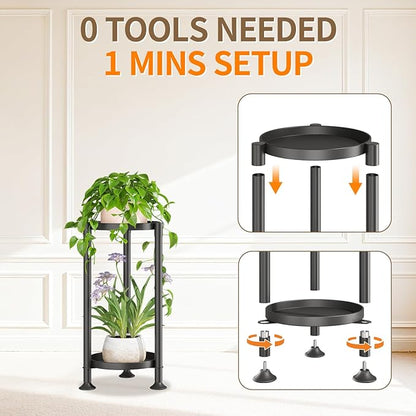 LASZOLA 2 Tier Black Corner Plant Stand Indoor for Large Tall Flower, Heavy Duty Sturdy Metal Vertical Tiered Planters Holder for Patio, Multi Level Wrought Iron Organizer Décor for Modern Farmhouse