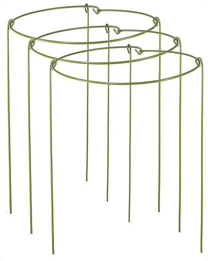 3 Pack Plant Support Stakes, Adjustable Plant Ring Cages with Green Rubber Wrapping, Ideal for Orchids, Indoor and Outdoor Potted Plants, 10" Wide x 17" High