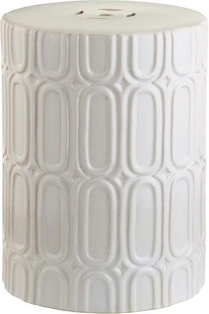Decorative Garden Stool, 16-Inch Cream Glazed Ceramic Accent Seat