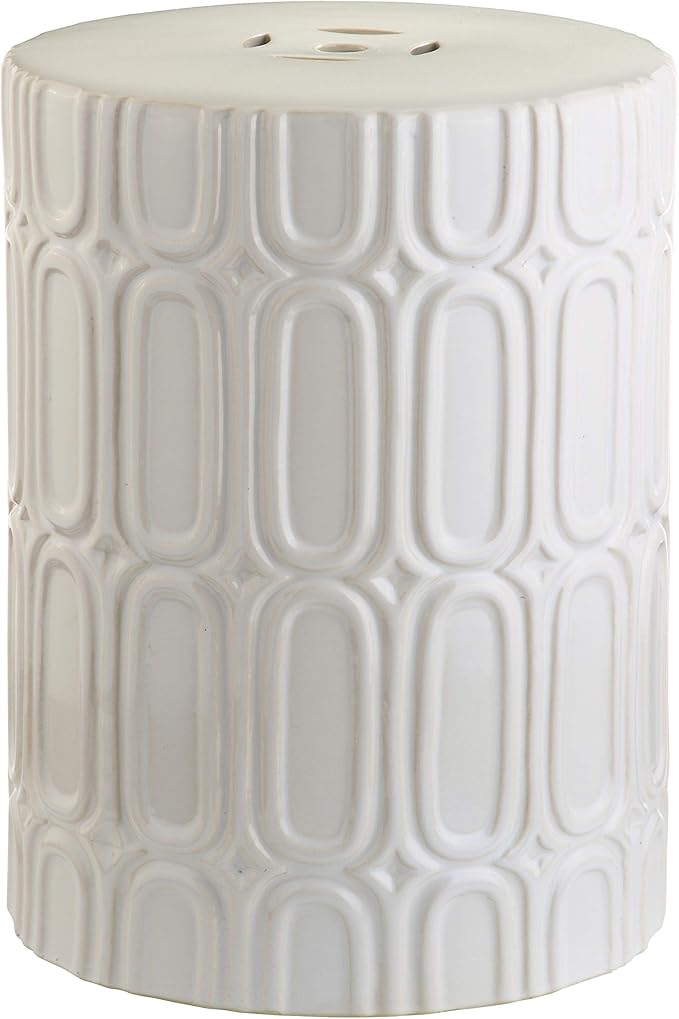 Decorative Garden Stool, 16-Inch Cream Glazed Ceramic Accent Seat
