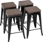 FDW Metal Bar Stools Set of 4 Counter Height Bar Stools 24 Inches Industrial Bar Chairs Patio Stool Stackable Backless Stool Indoor Outdoor Metal Kitchen Stools Bar Chairs (Black with Wood, 24")