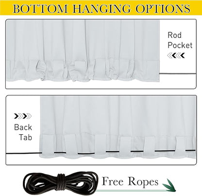 NICETOWN 2 Panels Outdoor Curtains Waterproof Pocket & Back Tab on Top & Bottom, Thermal Insulated Windproof Sun Blocking Outside Privacy Drapes for Patio with Fixed Rope, W84 x L84, Greyish White