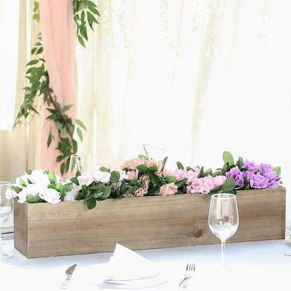 Efavormart 30"x6" Natural Wood Planter Box with Plastic Liner, DIY Rustic Rectangle Wooden Box for Succulents, Long Wedding Table Centerpieces and Farmhouse Party Decor