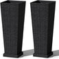 Greesum Set of 2 Tall Plastic Planters with Saucer, 24 Inch Large Pots with Drainage Trays, Weather-Resistant Plastic Plant Containers for Patio, Porch, Garden,Black