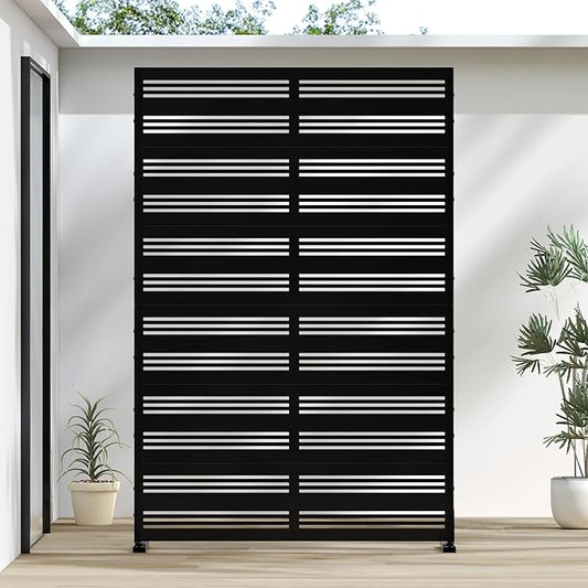 Casaphoria Metal Privacy Screen Outdoor, 72" H x 47" W Freestanding Decorative Privacy Screen for Patio Deck Balcony Garden with Stable Base, Black-Harold