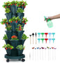 GameXcel Vertical Planter, 6 Tier Stackable Strawberry Planter with Garden Tool Set, Movable Indoor/Outdoor Garden Herb Pot for Growing Vegetables and Succulents, Green