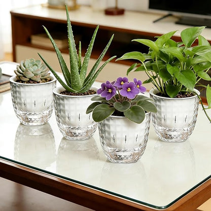 4 Pack 4 inch Self Watering Pots Planters for Indoor Plants, African Violets Pots with Wick Rope, Modern Plastic Nursery Pots for All House Plants,Flowers Succulents,Herbs,Cactus,Orchids