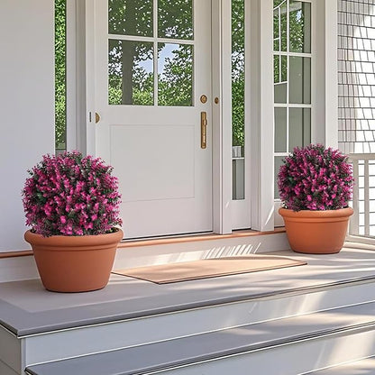 Artificial Topiary Tree with Pink Eucalyptus, Set of 2 Artificial Shrub Bushes with Ground Spike, Fake Evergreen Tree for Porch, Artificial Plants for Outdoor Planters Indoor UV Resist