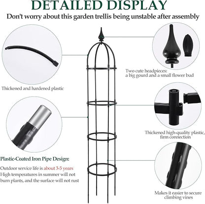 Garden Obelisk Trellis for Climbing Plants Outdoor, 6.6ft Tall Rustproof Coated Metal Plant Support with Garden Twist Tie for Tomato Cucumber Ivy Vines Rose Potted Plant Trellis 1 Pack
