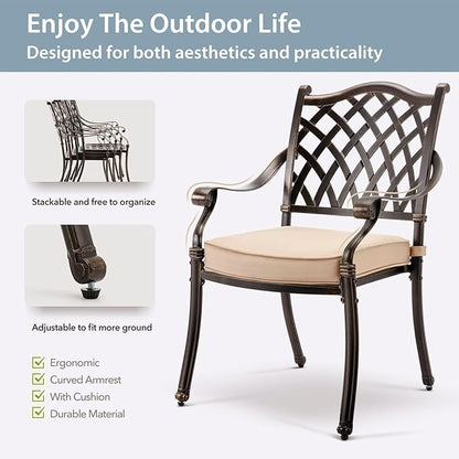 9-Piece Cast Aluminum Patio Furniture, Outdoor Dining Sets for 8 Include 87" Rectangular Patio Dining Table and 8 Stackable Chairs with Cushions & Umbrella Hole (Bronze)