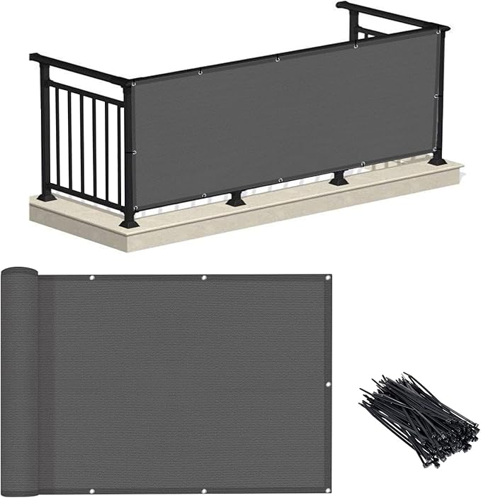 LOVE STORY Balcony Privacy Screen, 3'x7' Deck Shield Screen Fence Cover,UV Protection and Weather-Resistant,3 FT Height for Deck, Patio, Backyard, Outdoor Pool, Porch, Railing, Dark Grey
