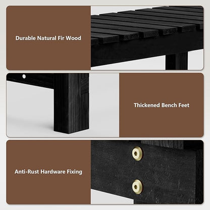 Nidouillet 35.5" Outdoor Garden Bench, Weatherproof Patio Benches 2-Person Seat Backless Wooden Porch Bench, Multifunctional Slat All Weather Bench for Garden Lawn Front Porch Park Backyard (Black)
