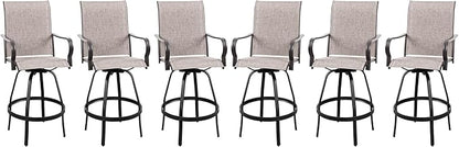 Vongrasig 6 Piece Patio Swivel Bar Chairs, All Weather Metal Textile High Swivel Bar Stools Chairs, Outdoor High Top Bistro Set for Backyard, Lawn Garden, Balcony, Taupe