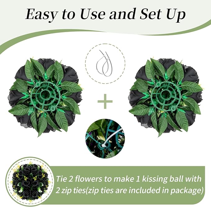 Artificial Flower Balls, Black Silk Rose Centerpieces, Set of 6