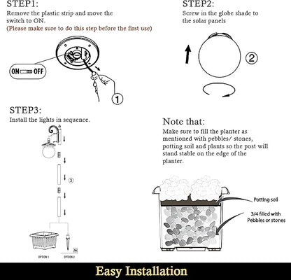 Solar Lamp Post Light with Planter, Matte Black Outdoor Flower Pots with Mosaic Glass, 2 in 1 Waterproof Solar Outdoor Lights for Porch Front Door Patio