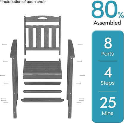 Ciokea Outdoor Bar Stool, Oversized HDPE Patio Bar Chair with 27" Seat Height, Heavy Duty Modern Tall Outdoor Chairs Bar Funiture for Bar Deck Balcony Kitchen Counter Yard, Grey