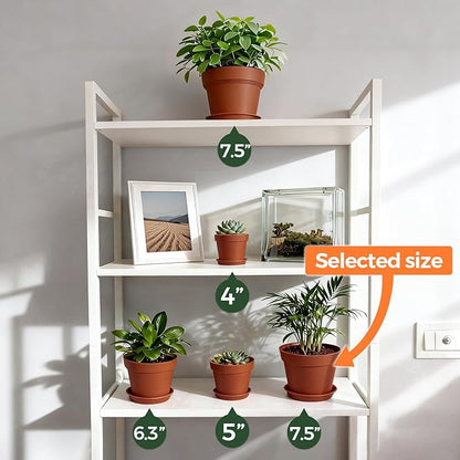 T4U 7.5 Inch Plant Pots 6 Pcs, Flower Pots for Plants, Plastic Planter Pots for Indoor Plants with Drainage Holes and Saucer (6 Pcs, 7.5")