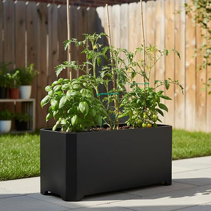 Steel Planter Box-36"x15"x15"-Large Rectangular Planters for Outdoor Plants, Black Matel Planter Box Raised Support Feet for Patio, Deck, Garden, Yard, Drain Holes, Easy Assembly
