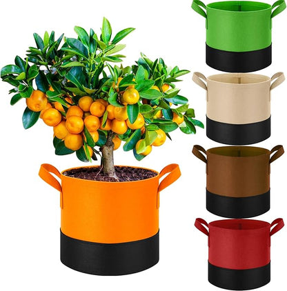5 Gallon Fabric Grow Bags 5-Pack, 350G Heavy Duty Nonwoven Plant Pots with Handles, Breathable Root Pruning Containers for Vegetables Flowers Indoor Outdoor Gardening