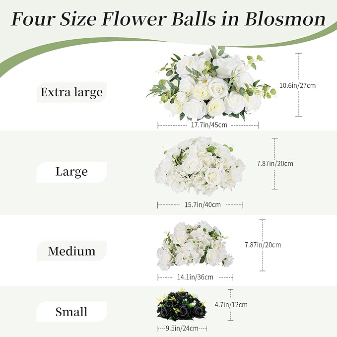 Artificial Flower Balls, Black Silk Rose Centerpieces, Set of 6