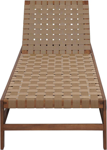 Christopher Knight Home Susua Rope Chaise Lounge with Acacia Wood Frame, Adjustable Backrest Single Lounge Sofa, Patio Sun Lounger Recliner Chair for Poolside Backyard, Light Brown + Mocha