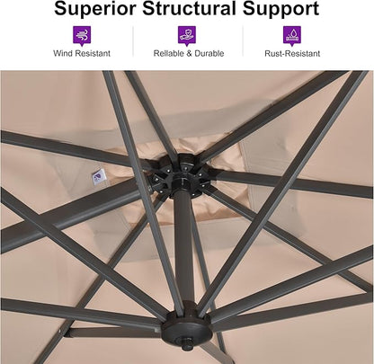 PURPLE LEAF 10 Feet Patio Umbrella Outdoor Cantilever Square Umbrella Aluminum Offset Umbrella with 360-degree Rotation for Garden Deck Pool Patio Taupe