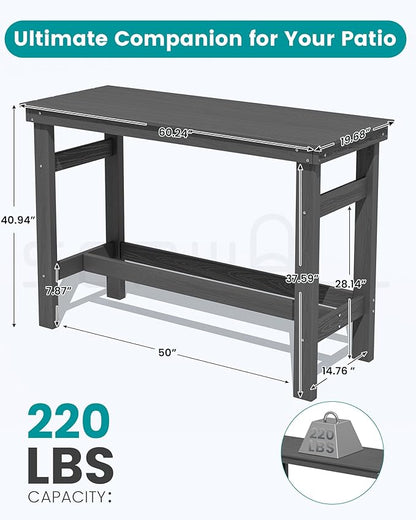 SERWALL 41" Outdoor Bar Table with 1.6" Umbrella Hole, HDPE Patio Bar Counter Height Table, All-Weather Rectangle Bar Table for Backyard, Garden, Poolside, Balcony - Grey